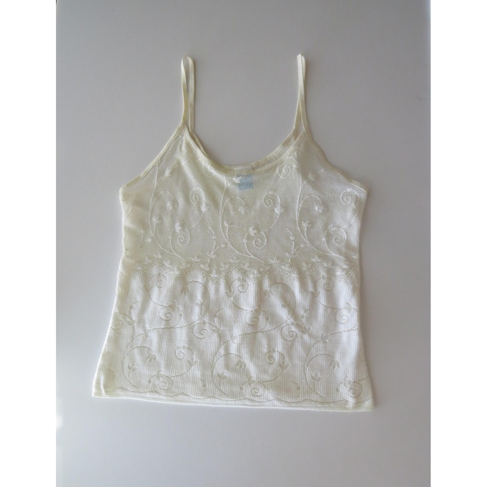 90s Vintage Italian Cream Embroidered Camisole, Infil, Made in Italy